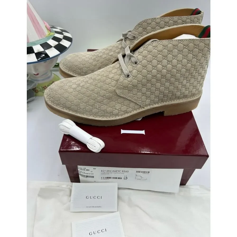 Men's Gucci suede GG embossed desert boots in oatmeal size 11 made in Italy